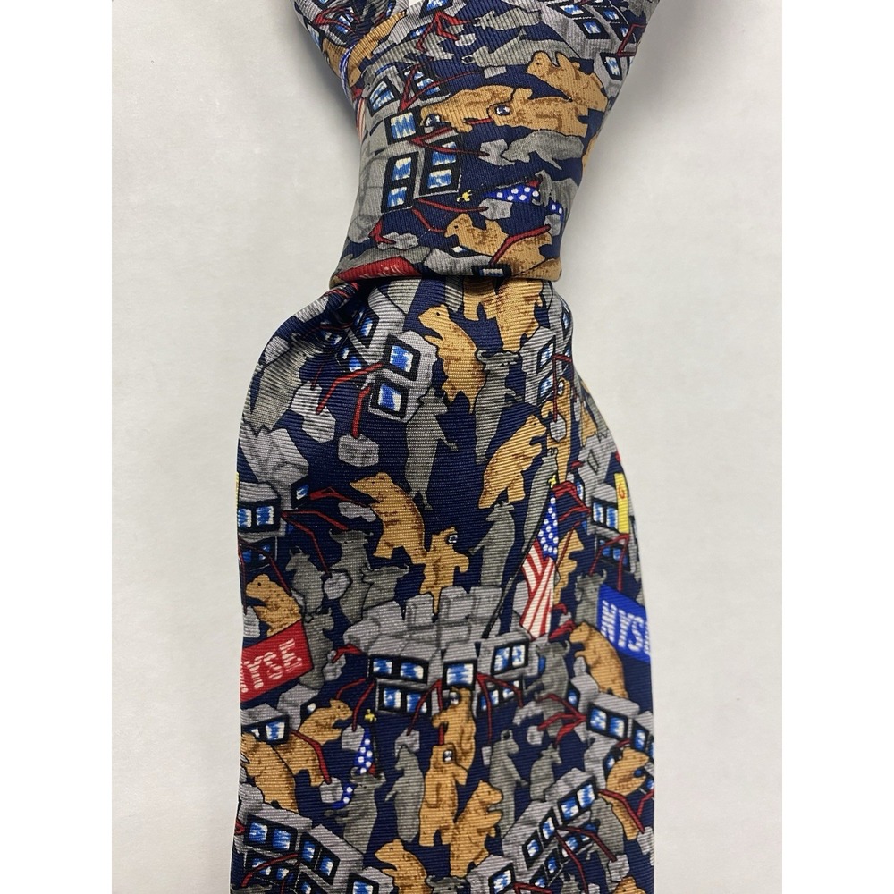 Alynn Neckwear Multicolor Bulls and Bears Stock Exchange Silk Tie 60 1/8 x 3 5/8
